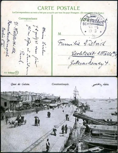 Dt. Militärmission Türkei 1916 AK via MSP 14 U-Boots-Halbflottille Halle / 211