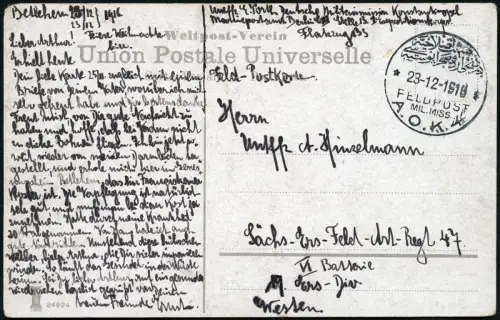 Dt. Militärmission Türkei 1916 AK Bethlehem Flakzug 133 via A.O.K.4 Westfront/73