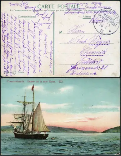 Dt. Militärmission Türkei 1915 AK via MSP 14 aus Anatoli Kawak nach Chemnitz/183