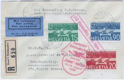 Katapult 1933 Schweiz Dampfer Bremen Basel New York Reko Catapult H 134 / 2290