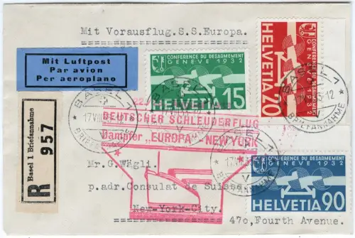 Katapult 1933 Schweiz Dampfer Europa Basel New York Reko Catapult H 137 / 2291