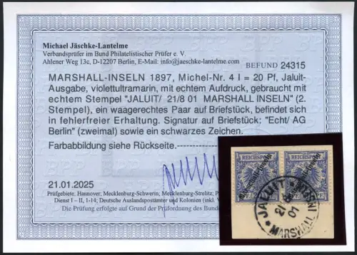 Marshall-Inseln 1897 Michel 4 I Paar Stempel 2 Luxus Befund Jäschke-L. BPP / 10