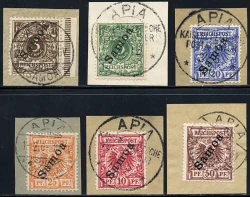 Samoa 1900 Michel 1-6 incl 3c + 5b ° Apia Briefstücke €440 HW Geprüft BPP / 2