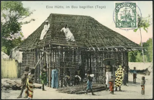 Togo 1914 AK Eingeborenenhütte Noepe 24.6.14 nach Potschappel Dresden / 135