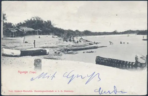 Togo 1904 AK Aguega Fluß Lome 28.10.04 nach Löwen in Schlesien gelaufen / 139