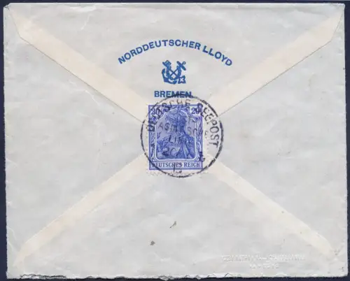 Dt. Seepost 1913 Ost-Asiatische Linie b Dampfer Prinzess Alice Stuttgart / 2303