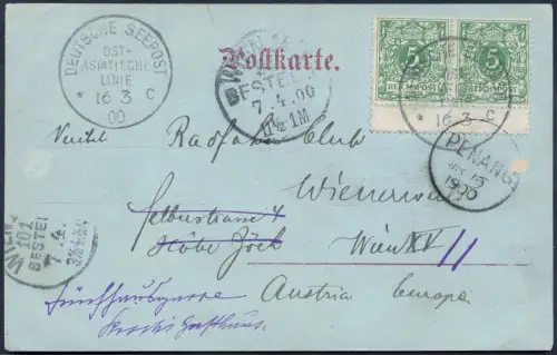 Dt. Seepost 1900 Ost-Asiatische Linie c Dampfer Weimar Penang Österreich / 2305