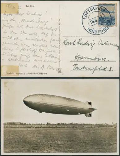 Zeppelin Dt. Reich 1936 Rundfahrt Frankfurt HH Bord/Passagierpost Si 416 B/ 1664