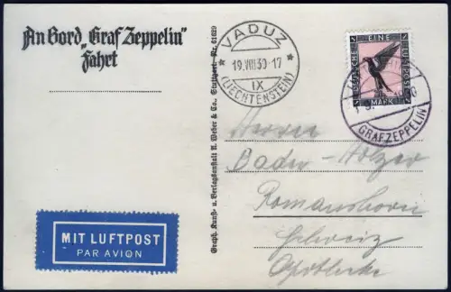 Zeppelin Dt. Reich 1930 Schweiz Liechtenstein Bordpost Abwurf Vaduz Si 79 B/1022