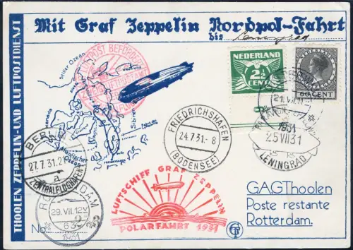 Zeppelin 1931 Niederlande Polarfahrt F`hafen Leningrad Berlin Si 119 / 2611