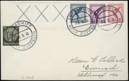 Zeppelin Dt. Reich 1933 VDI Rundfahrt Bordpost W 21.3 Eisenach Si 0206 II/1557