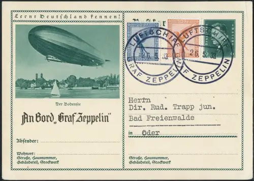 Zeppelin 1933 Dt. Reich Schweiz Kurzfahrt Bordpost 26.5. Karte Si 0206 I / 2607