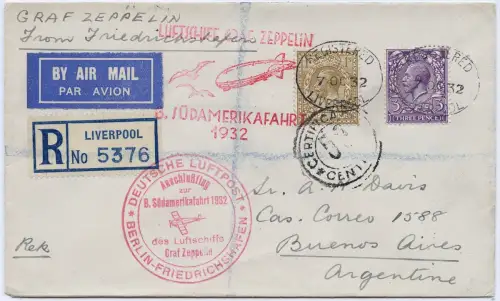Zeppelin 1932 Großbritannien 8. SAF Anschlussflug Buenos Aires Si 189 B / 2496