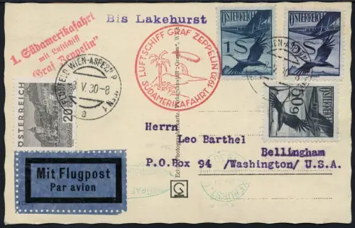 Zeppelin Österreich 1930 SAF Zuleitungspost Wien Lakehurst USA Si 57/ 1808