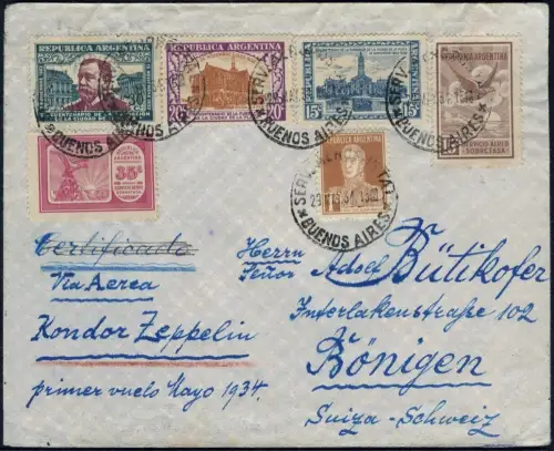 Zeppelin 1934 Argentinien 1. SAF Buenos Aires Bönigen Schweiz Si 248 I / 2061