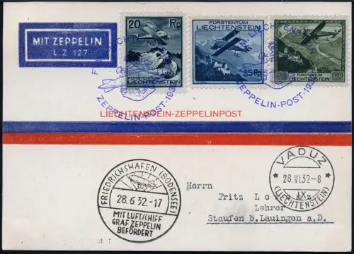 Zeppelin Liechtenstein 1932 Schweizfahrt Sonderkarte Vaduz Staufen Si 167 I/1839