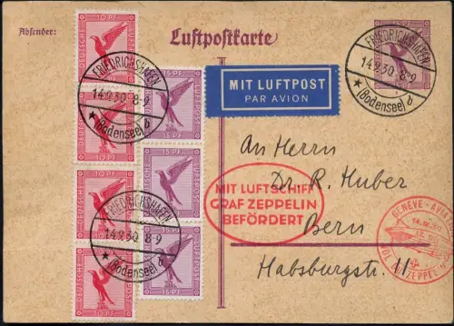 Zeppelin 1930 Dt. Reich Landungsfahrt Genf Friedrichshafen Bern Si 86 A / 2192