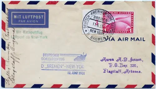 Katapult 1931 Dt. Reich Seepostaufgabe EF Zeppelin 1 RM USA Catapult H 48 b/1673
