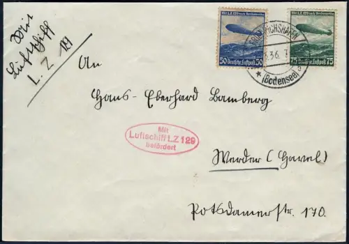 Zeppelin 1936 Dt. Reich 1. Postfahrt LZ 129 Satzfrankatur Brief Si 401 Ab / 2256