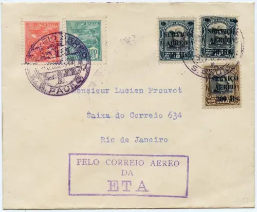 Brasilien 1929 First Flight Erstflug ETA 8.10.29 Sao Paulo Rio de Janeiro / 1272