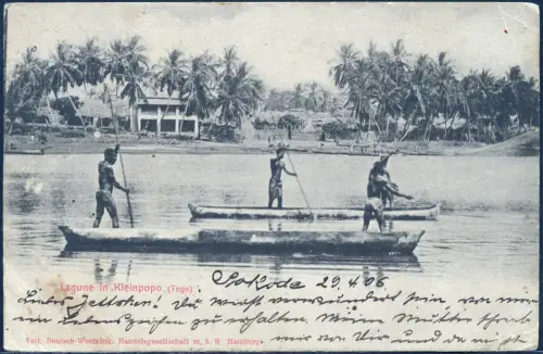 Togo 1906 AK Lagune in Klein-Popo Sokode Lome 2.5.06 Naumburg Aku-Stempel / 149