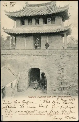 Kiautschou 1899 AK Tsimo Tempel Stadtmauer V 46c Tsingtau a Bromberg Posen / 194