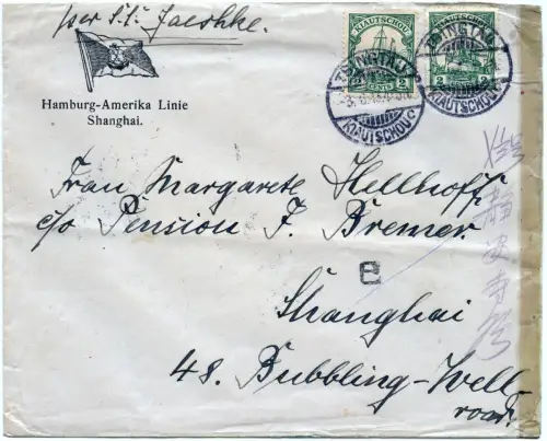 Kiautschou 1913 Hamburg-Amerika Vordruckbrief Linie Tsingtau Shanghai /258