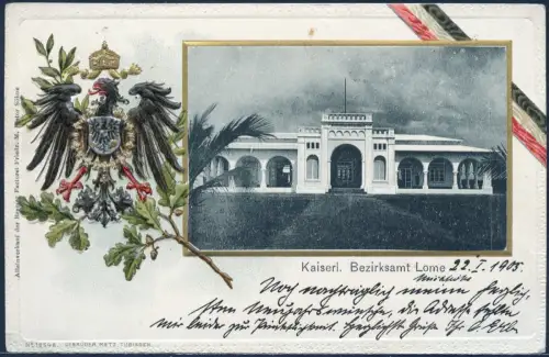 Togo 1905 Präge-AK Bezirksamt Lome Wappenadler Agome Palima Berlin Steglitz/ 143