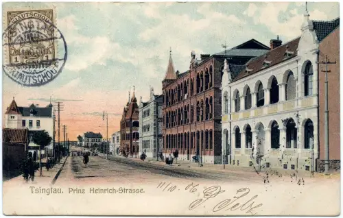 Kiautschou 1906 AK Prinz Heinrich-Strasse Tsingtau Nürnberg Nachsendung / 223