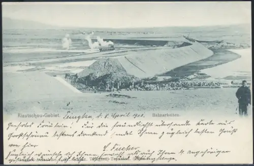 Kiautschou 1901 AK Eisenbahn Bahnarbeiten Feldpost MSP 36 SMS Geier Sachsen/ 352