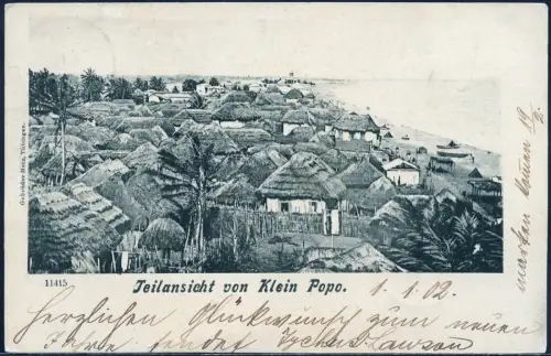 Togo 1902 AK Teilansicht Klein-Popo 4.2.02 nach Kiel mit Ankunftsstempel / 157