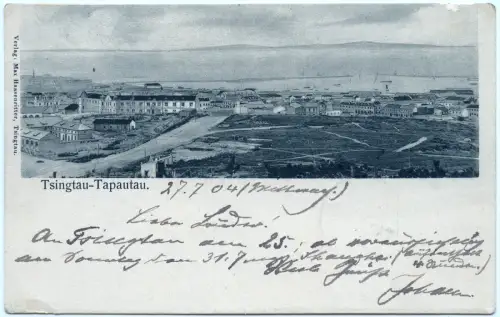 Kiautschou 1904 AK Tsingtau-Tapautau 27.7.04 nach Kiel mit Aku-Stpl. / 402