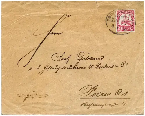 Kiautschou 1902 Brief Bahnpost Tsingtau-Kaumi 3.4.02 Zug 2 Posen / 181