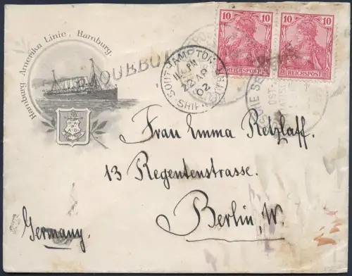Dt. Seepost 1902 Ost-Asiatische Linie a Dampfer Kiautschou Paquebot Berlin /2274