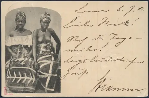 Togo 1901 AK Schwarze Schönheiten aus Lome 6.9.01 nach Berlin Aku-Stempel / 165