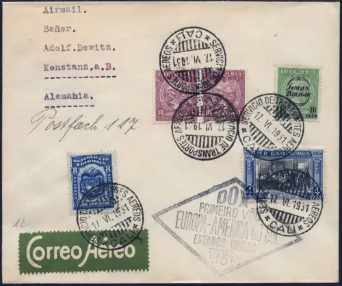 DO-X 1931 Kolumbien Brief SCADTA Cali Rio de Janeiro Konstanz Harms 33 a DOX/974