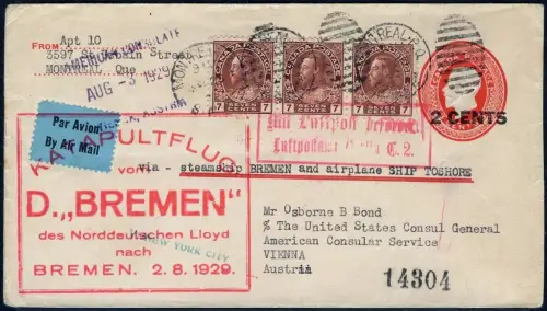 Katapult 1929 Kanada Dampfer Bremen Ganzsache Mitläuferpost Catapult 2 Ca / 702
