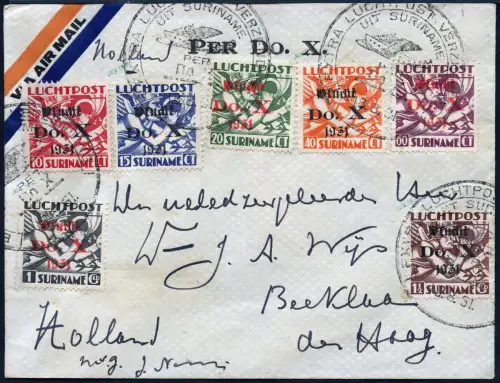 Surinam 1931 DO-X Brief Satzfrankatur Niederlande Den Haag Harms 50 j DOX / 2308