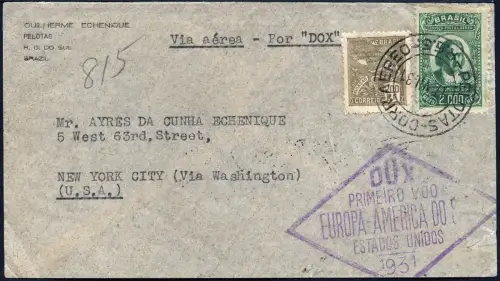 DO-X 1931 Brasilien Pelotas nach New York USA Brief Harms 38 DOX / 2312