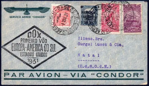 DO-X 1931 Brasilien Rio de Janeiro nach Natal Brief Harms 45 a DOX / 2314