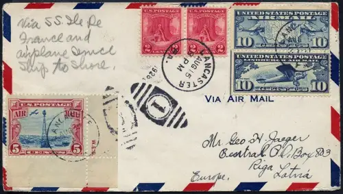 Katapult 1928 USA Ile de France Brief Lancaster Frankreich Lettland Catapult/670