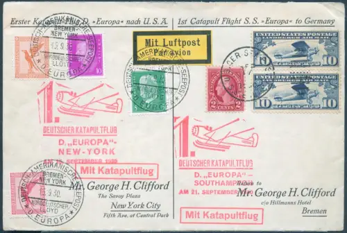 Katapult 1930 Dt. Reich/USA Kombi-Brief Seepost Catapult H 31 + 32 / 2088