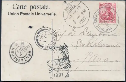 Dt. Seepost 1907 Ost-Asiatische Linie c Roon Aden Singapur Nied.-Indien / 2317