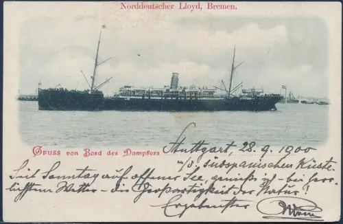 Dt. Seepost 1900 Ost-Asiatische Linie d Dampfer Stuttgart Sterzing Tirol / 2318
