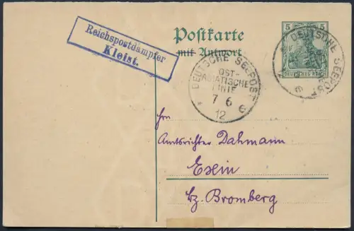 Dt. Seepost 1912 Ost-Asiatische Linie e Dampfer Kleist Exin PK Frageteil / 2322