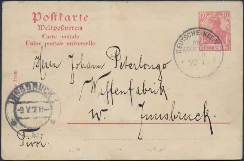 Dt. Seepost 1906 Ost-Asiatische Linie f Prinzregent Luitpold Innsbruck/ 2323