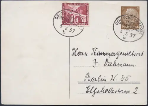 Dt. Seepost 1937 Ost-Asiatische Linie b Port Said Berlin Ganzsache mit ZuF /2326