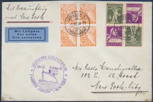Katapult 1934 Schweiz Dampfer Europa New York Brief Catapult H 170 / 2298