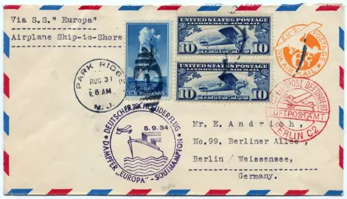 Katapult 1934 USA Brief Park Ridge Rohrpost Weissensee Catapult H 176 a / 1432