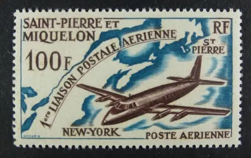 St Pierre und Miquelon SPM 1964 Flugzeug Airplane Aircraft Landkarte Map 407 MNH